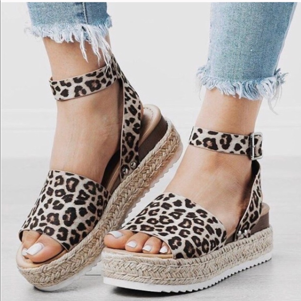 Leopard Print Espadrille Wedge Sandals - Picture 1 of 1